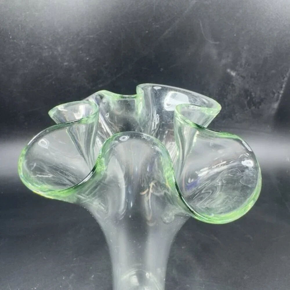 Vintage 1980s Clear Art Glass Vase Swung Vase‎ Wavy Edges Glass Bud Vase Decor